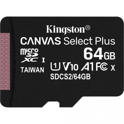Kingston 64 GB microSDXC Class 10 UHS-I Canvas Select Plus + SD Adapter SDCS2/64GB