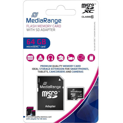 MediaRange 64 GB microSDXC Class 10 + SD Adapter MR955