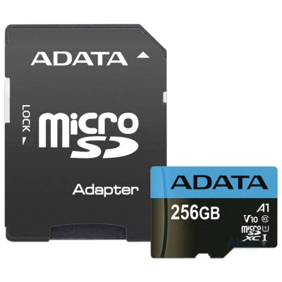 ADATA 256 GB microSDXC UHS-I Premier A1 + SD Adapter AUSDX256GUICL10A1-RA1