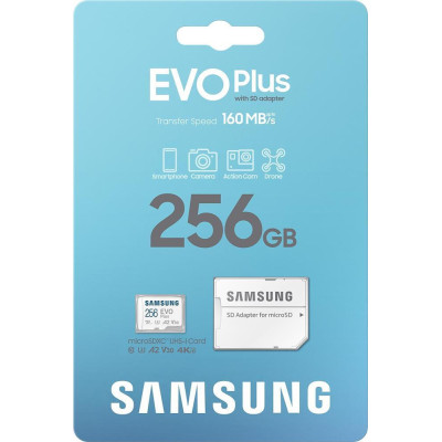 Samsung 256 GB microSDXC Class 10 UHS-I U3 EVO Plus + SD Adapter (MB-MC256SA)