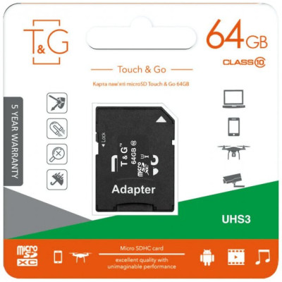 T&G 64 GB microSDXC Class 10 UHS-I (U3) + SD-adapter TG-64GBSDU3CL10-01