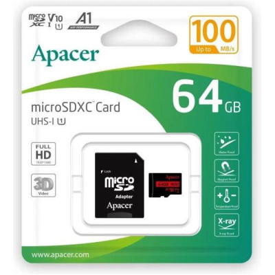 Apacer 64 GB MicroSDHC UHS-I Class 10 + SD adapter (AP64GMCSX10UB-R)