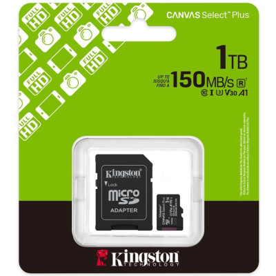 Kingston 1 TB microSDXC Canvas Select Plus Gen3 + SD-adapter SDCS3/1TB