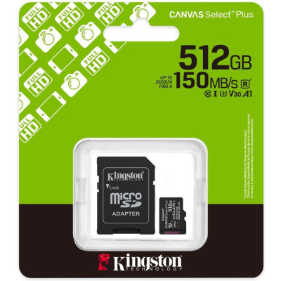Kingston 512 GB microSDXC Canvas Select Plus Gen3 + SD-Adapter SDCS3/512GB