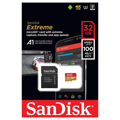 SanDisk 32 GB microSDHC UHS-I U3 Extreme Action A1 + SD Adapter SDSQXAF-032G-GN6MA