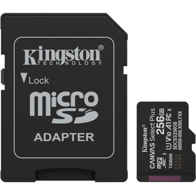 Kingston 256 GB microSDXC Canvas Select Plus Gen3 + SD-adapter SDCS3/256GB