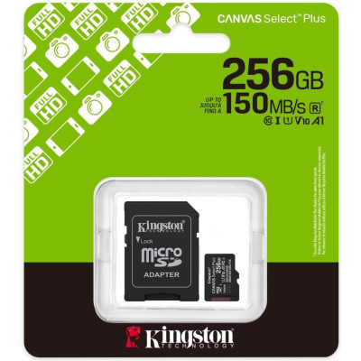 Kingston 256 GB microSDXC Canvas Select Plus Gen3 + SD-adapter SDCS3/256GB