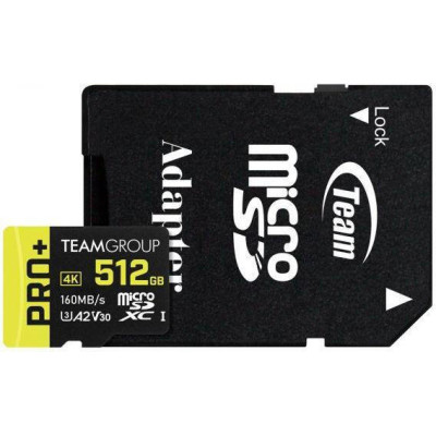 TEAM 256 GB microSDXC Pro+ UHS-I U3 V30 A2 Class 10 + SD-adapter (TPPMSDX256GIA2V3003)