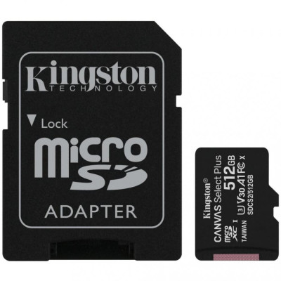 Kingston 512 GB microSDXC Class 10 UHS-I U3 Canvas Select Plus + SD Adapter SDCS2/512GB