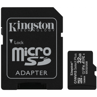 Kingston 32 GB microSDHC Canvas Select Plus UHS-I V10 A1 Class 10 2-pack + SD-adapter (SDCS2/32GB-2P1A)