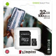Kingston 32 GB microSDHC Canvas Select Plus UHS-I V10 A1 Class 10 2-pack + SD-adapter (SDCS2/32GB-2P1A)