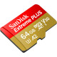SanDisk Extreme PLUS microSDXC 64GB + SD Adapter 200MB/s and 90MB/s A2 C10 V30 UHS-I U8 SDSQXBU-064G-GN6MA