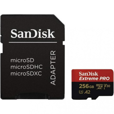 SanDisk 256 GB microSDXC UHS-I U3 Extreme Pro A2 + SD Adapter SDSQXCZ-256G-GN6MA