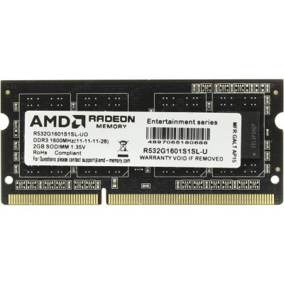 AMD 2 GB SO-DIMM DDR3L 1600 MHz Radeon R5 Entertainment (R532G1601S1SL-U)