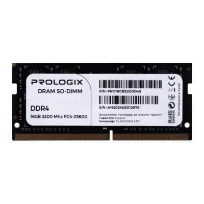 Prologix 16 GB SO-DIMM DDR4 3200 MHz (PRO16GB3200D4S)