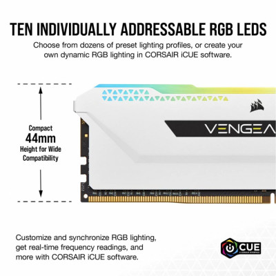Corsair 16 GB (2x8GB) DDR4 3600 MHz Vengeance RGB Pro SL White (CMH16GX4M2D3600C18W)